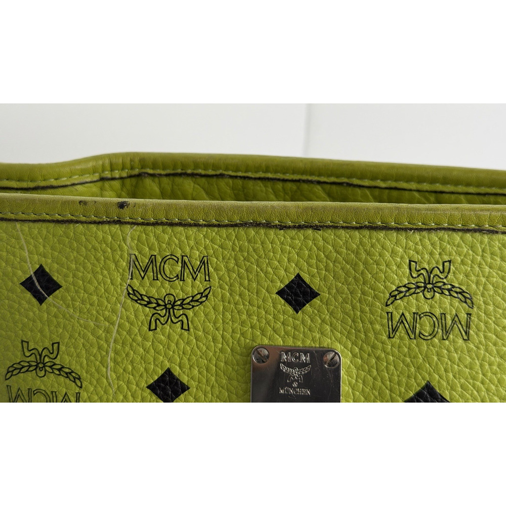 MCM Messenger Crossbody Bag in Neon Green Visetos Monogram Leather S-15 - Picture 8 of 16
